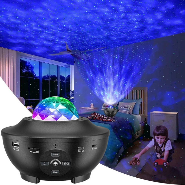 چراغ خواب رومیزی کهکشانی بلوتوث و اسپیکر دار مدل Starry Projector Li...
