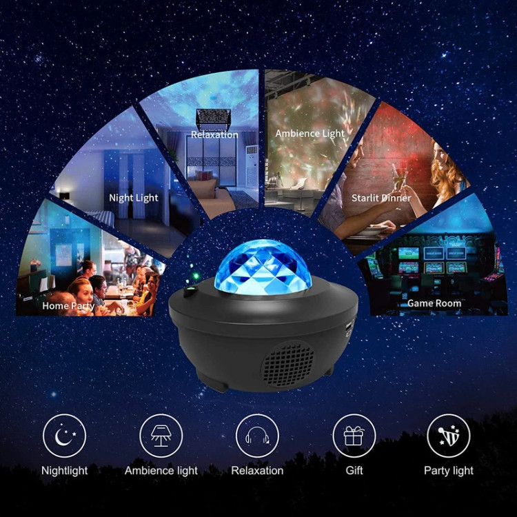 چراغ خواب رومیزی کهکشانی بلوتوث و اسپیکر دار مدل Starry Projector Li...
