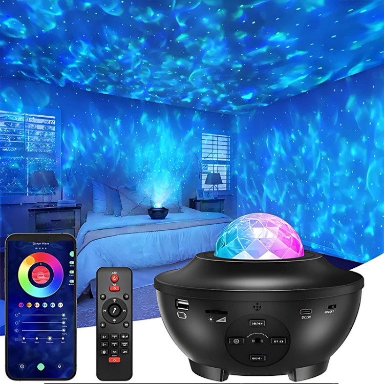 چراغ خواب رومیزی کهکشانی بلوتوث و اسپیکر دار مدل Starry Projector Li...