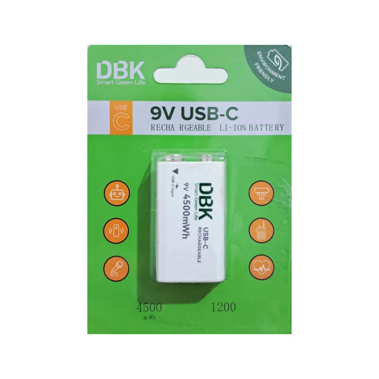 باتری کتابی قابل شارژ دی بی کی مدل USB-TYPE C LI-ION 9V تایپسی