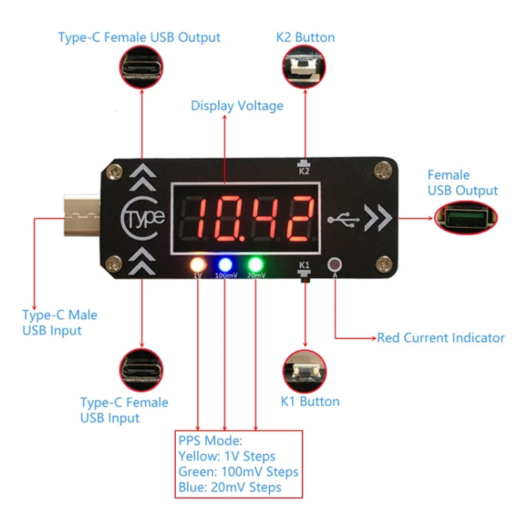 ماژول نمایشگر فست شارژ XY-WPDT با خروجی USB