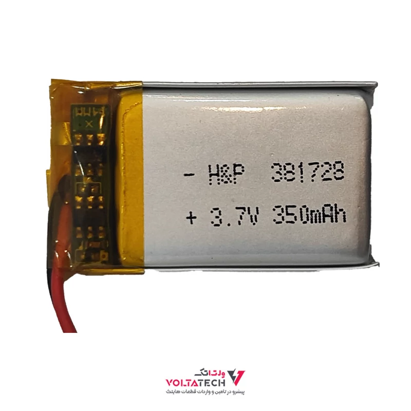باتری لیتیوم پلیمر 3.7v ظرفیت 350mA ابعاد 38/728