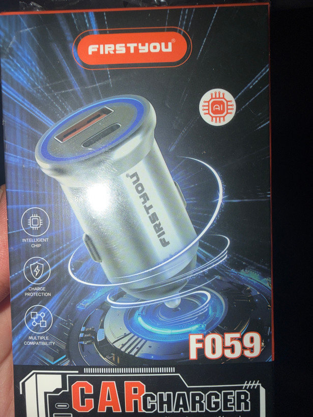 شارژر فندکی فست شارژ FIRSTYOU مدل F059 دو پورت USB و Type‑C