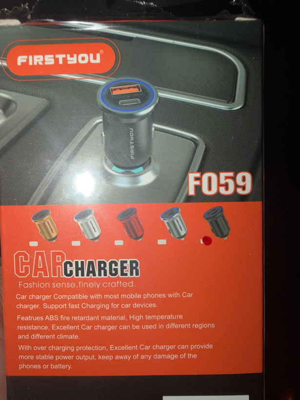 شارژر فندکی فست شارژ FIRSTYOU مدل F059 دو پورت USB و Type‑C