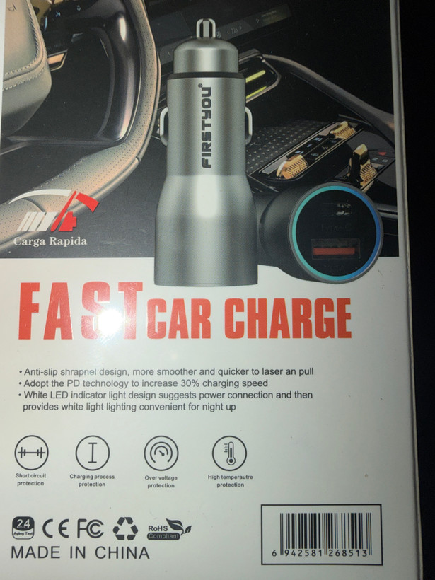 شارژر فندکی فست شارژ FIRSTYOU مدل F043 توان 55 وات PD + QC با پورت USB و Type‑C