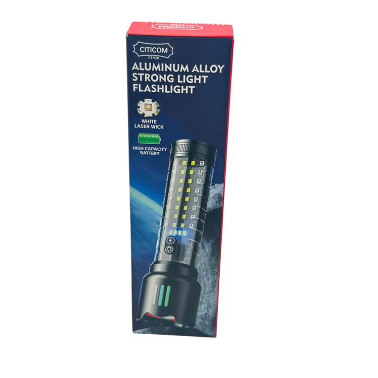 چراغ قوه شارژی آلیاژ آلومینیوم با نور قوی و چشمک زن برند citicomمدل ct_920 باطری تاریخ جدید