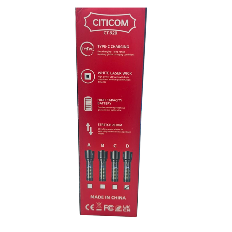 چراغ قوه شارژی آلیاژ آلومینیوم با نور قوی و چشمک زن برند citicomمدل ct_920 باطری تاریخ جدید